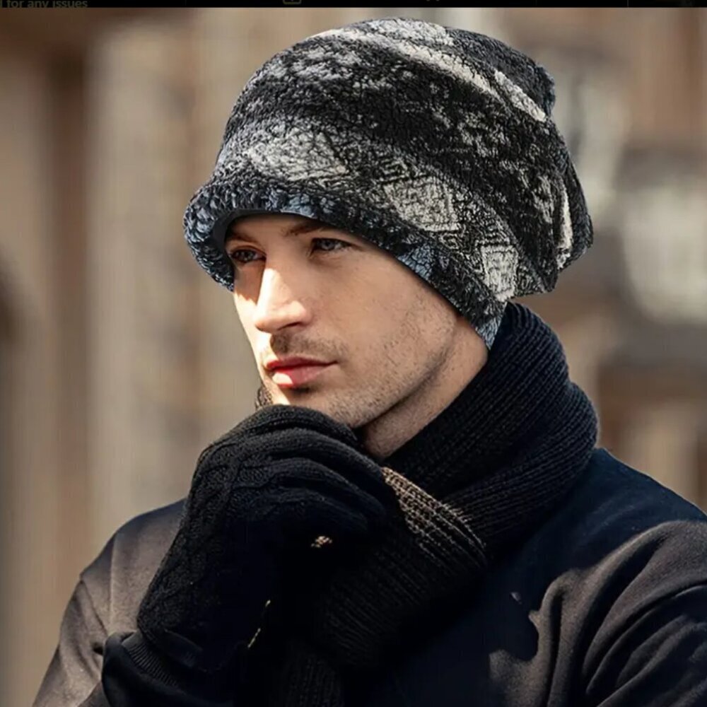 Fleece-Lined Knit Beanie – Windproof, Ear Flaps, Stylish Winter Hat - Picture 2 of 3